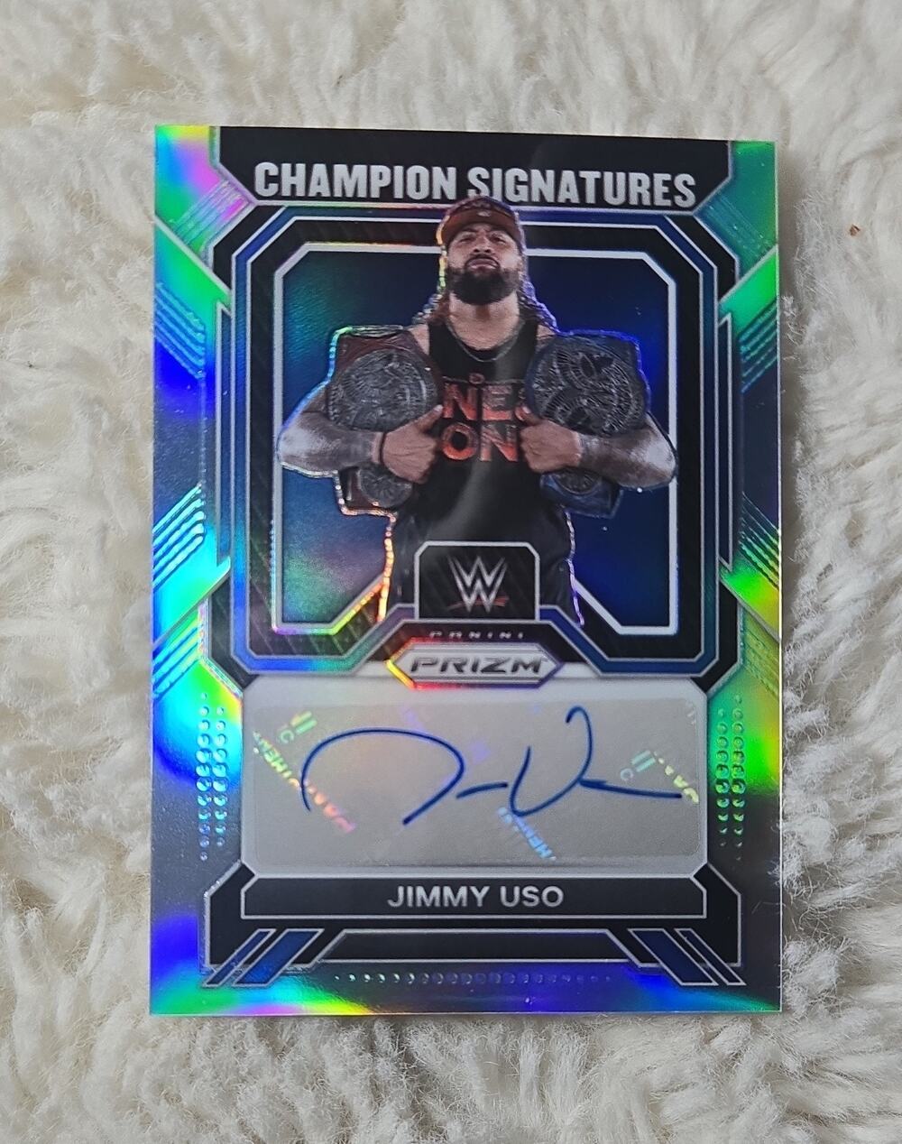 2023 Panini Prizm WWE - Champion Signatures Jimmy Uso #CS-JMU Silver Prizm (AU)
